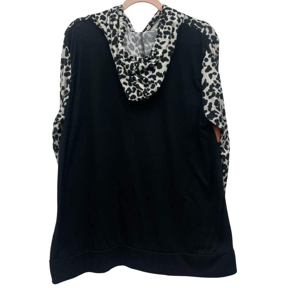 Leopard Hoodie Tunic Womens XL Animal Print Colorblock Lightweight Top - Picture 2 of 7